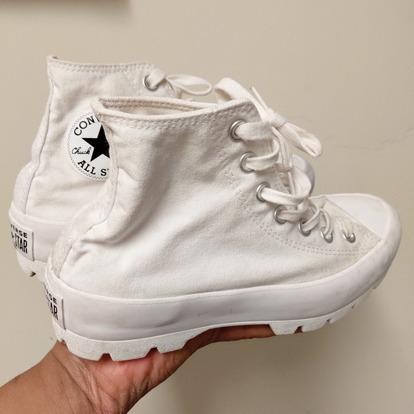 Converse Women's White Chunky Lugsole Hightop Laceup Sneakers Size 7.5 - Picture 5 of 11